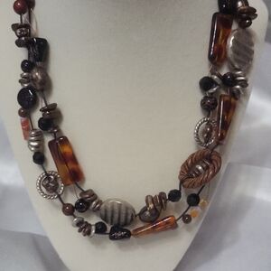 Chico's Brown and Silver Multi-Bead Necklace